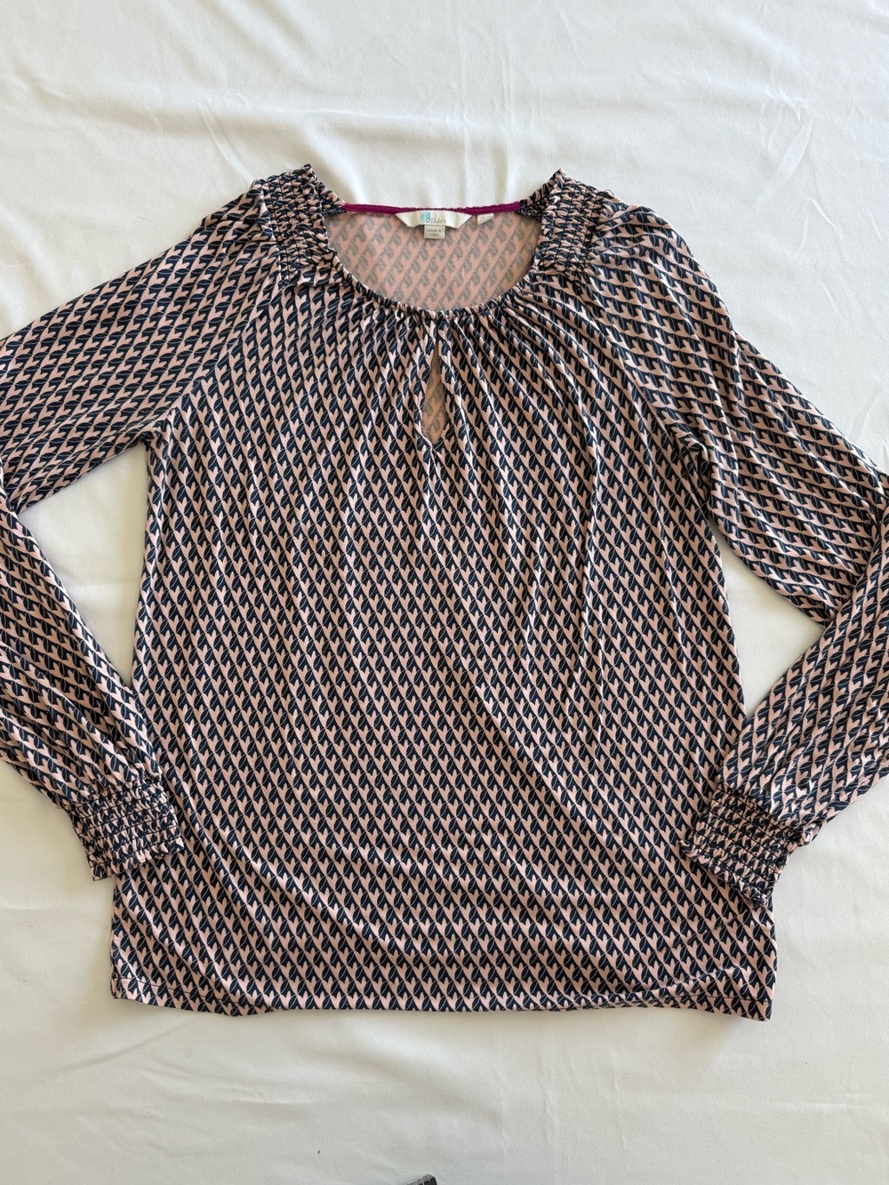 Boden Pink and Navy Geometric Long-Sleeve Knit Top